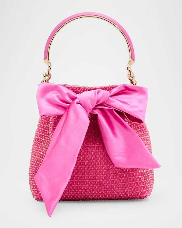Bon Bon Bow Metallic Raffia Bucket Bag